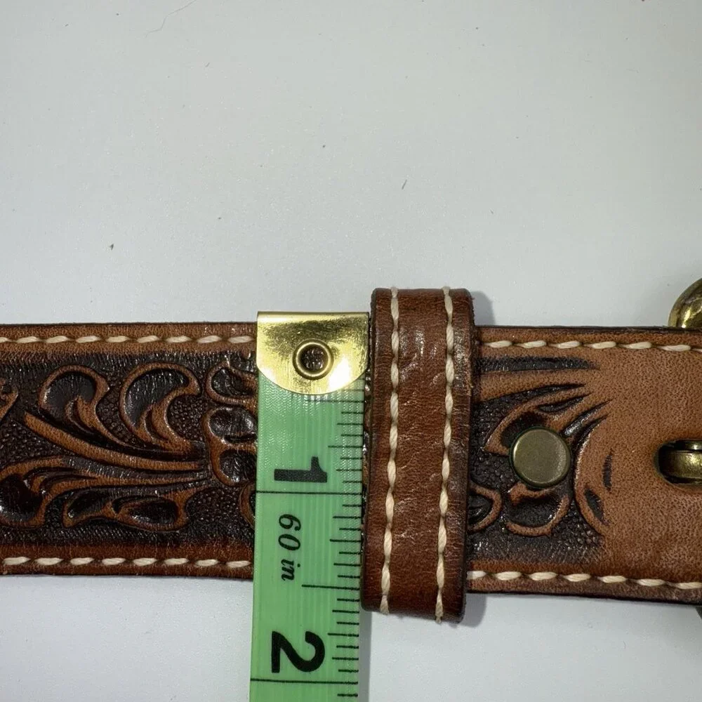 Vintage Leather Men’s Belt Tooled Horse Design Sz 36